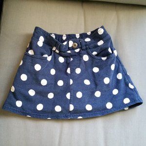 Girls Navy & White Polka-Dot Cotton Miniskirt 7/8